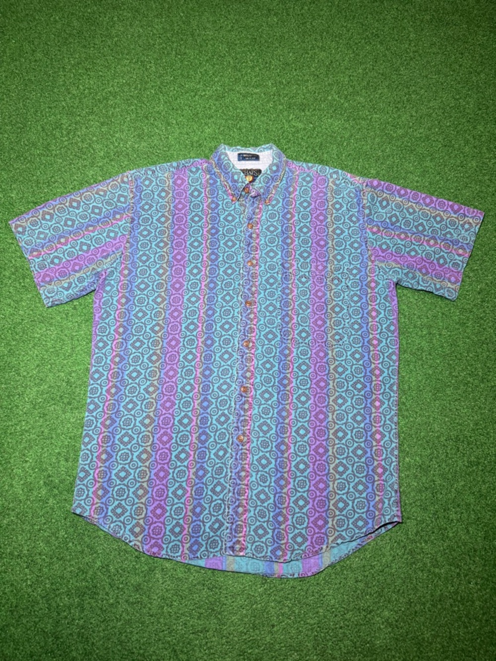 Vintage 90s Chaps Polo Ralph Lauren Button Up Shirt, Short Sleeve Rainbow Medium